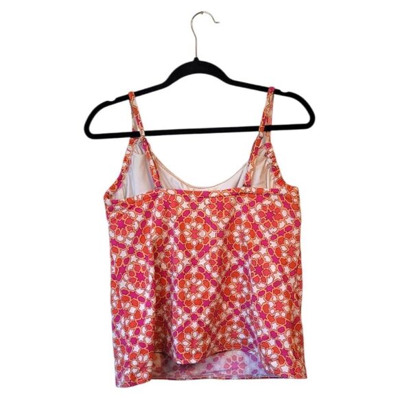 Land's End Women's Orange And Pink Geometric Print Swim Tank Top Size 12 - Picture 2 of 6